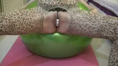 Creampie stepmother wearing leopard stockings On the fitness ball