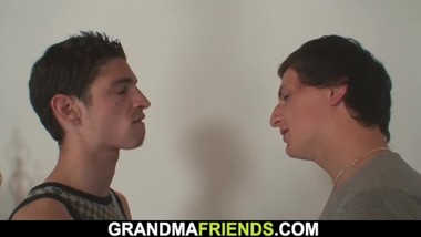 Old redhead granny and boys teen threesome