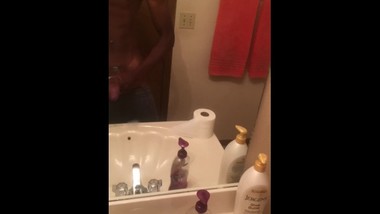 Horny teen plays with bbc while mom cooks