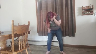 Desperate BBW pisses jeans waiting for bathroom #AZofPornography