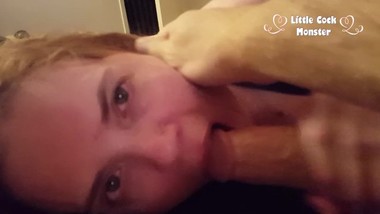 LittleCockMonster gets her face fucked, he comes twice